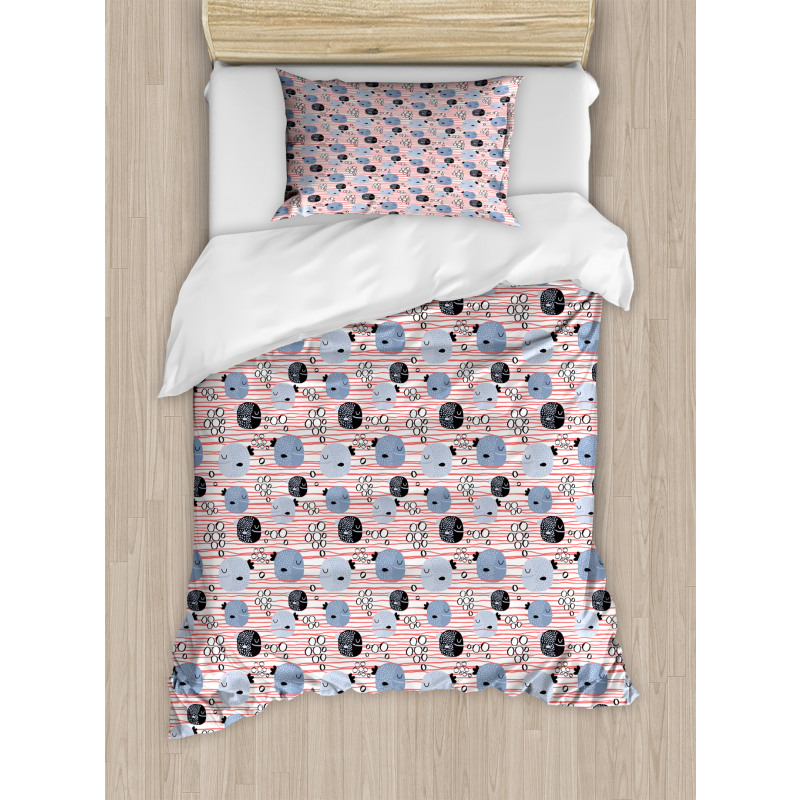 Fish and Bubbles on Stripes Duvet Cover Set