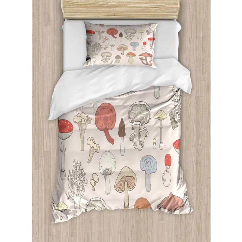 Pastel Various Mushrooms Duvet Cover Set