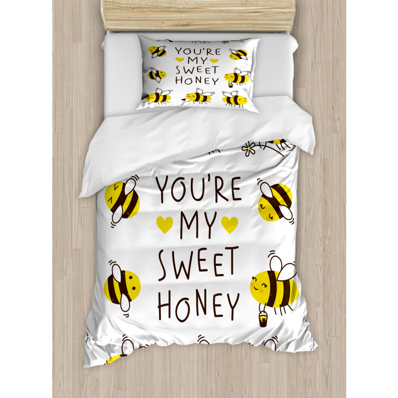 Love Text and Happy Bees Duvet Cover Set