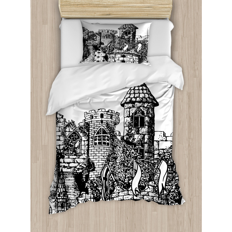 Medieval Fortress Sketch Duvet Cover Set