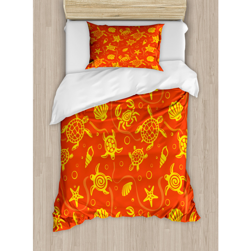 Yellow Turtles Crabs Duvet Cover Set