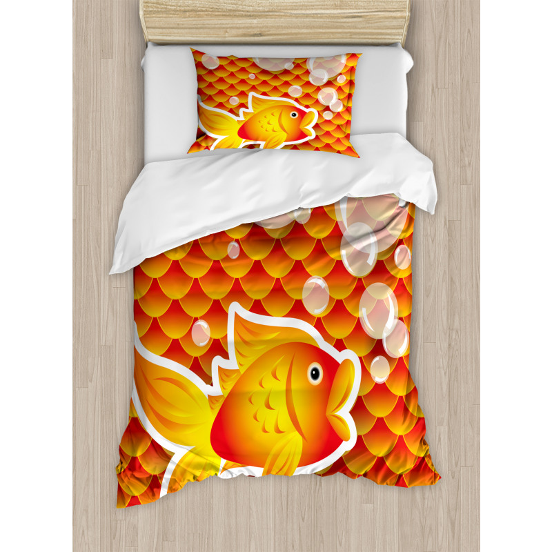 Cartoon Goldfish Bubble Duvet Cover Set