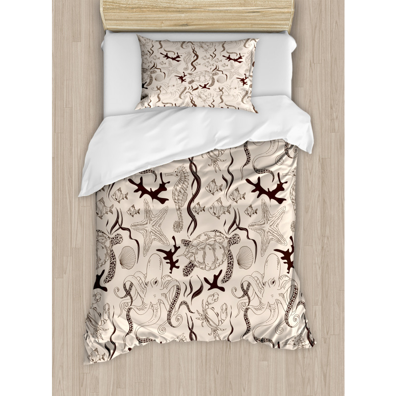 Octopus Crab Seahorse Duvet Cover Set