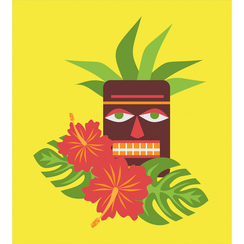 Tiki Mask and Exotic Hibiscus Duvet Cover Set