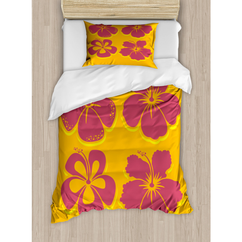 Hibiscus Flower Silhouettes Duvet Cover Set