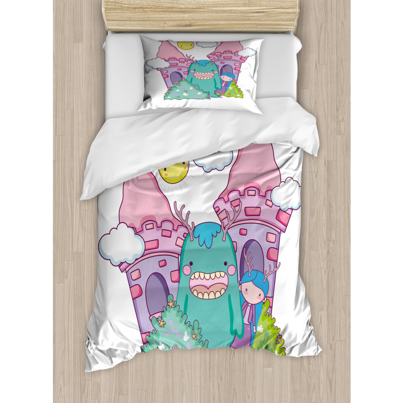 Little Girl Monster Castle Duvet Cover Set