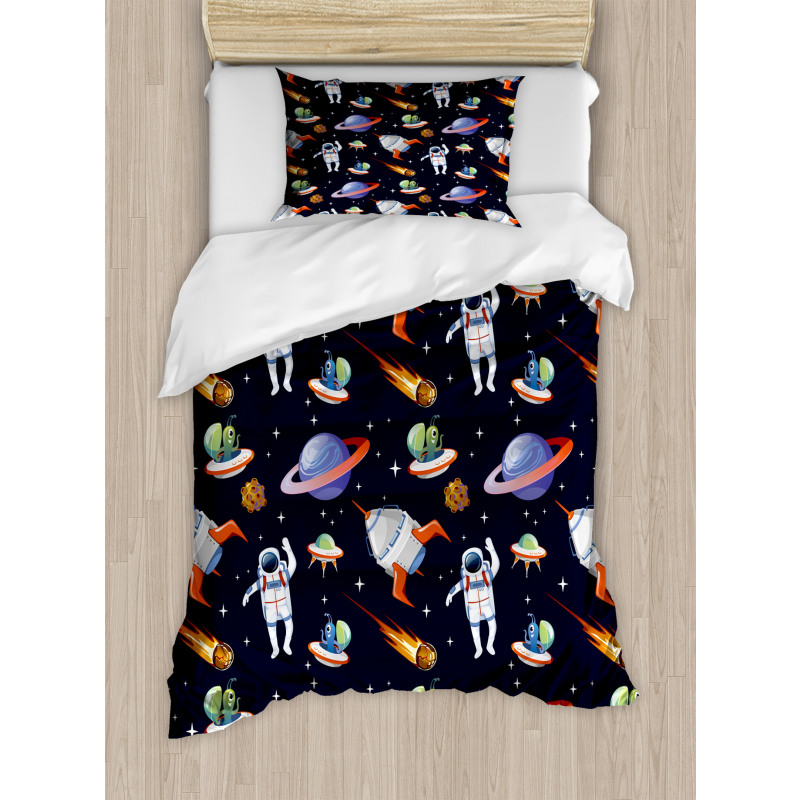 Galaxy Asteroid UFO Astronaut Duvet Cover Set