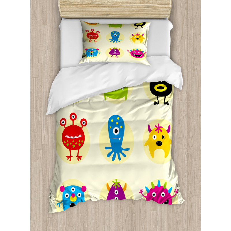 Colorful Monsters Funny Faces Duvet Cover Set