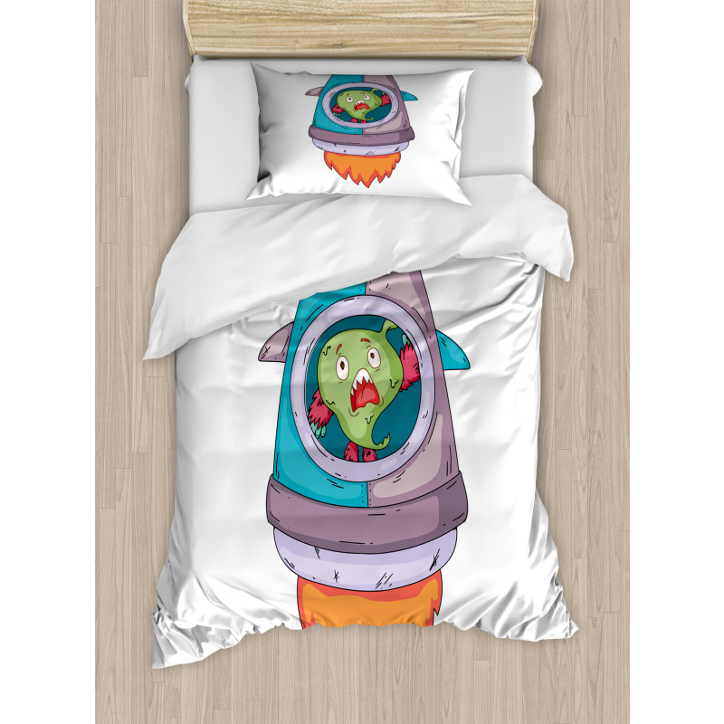 Monster Rocket Space Travel Duvet Cover Set