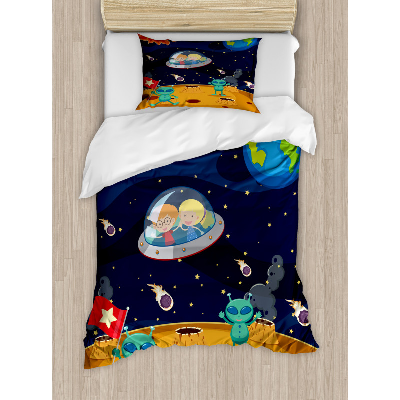 Children Space Travel Galaxy Duvet Cover Set