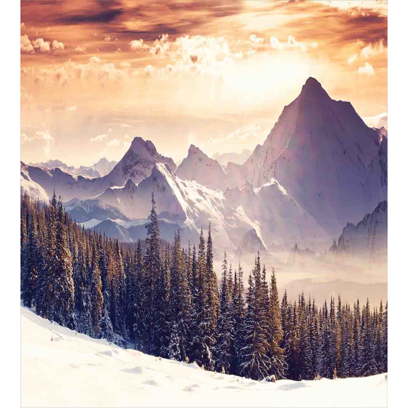 Winter Evening Mountain Duvet Cover Set
