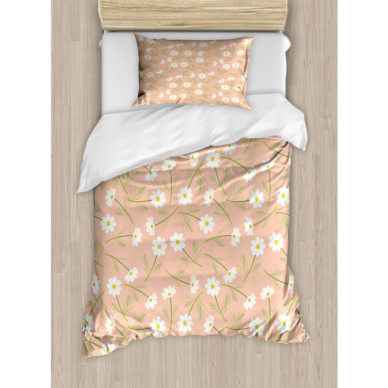 Rhythmic White Cosmos Flower Duvet Cover Set