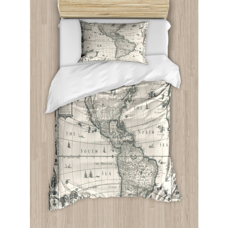 Retro Old America Map Duvet Cover Set