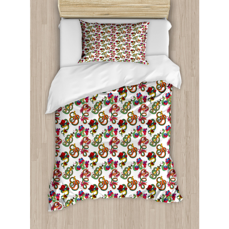 Flowers and Snakes Ornaments Duvet Cover Set