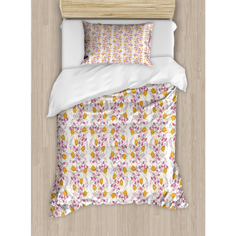 Summer Flowers and Branches Duvet Cover Set