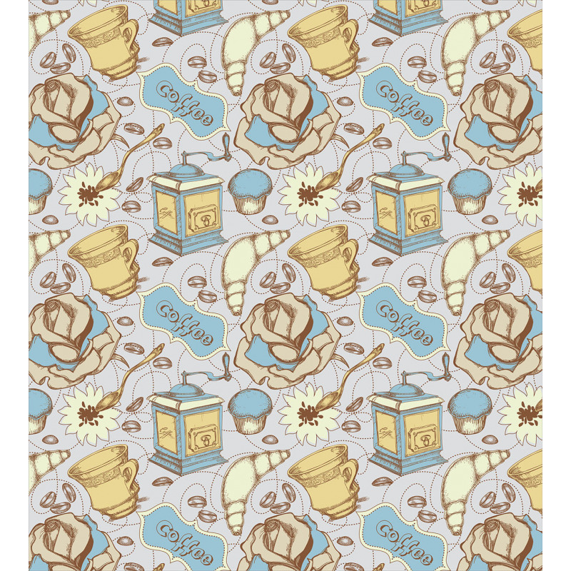 Sketchy Croissants Roses Duvet Cover Set