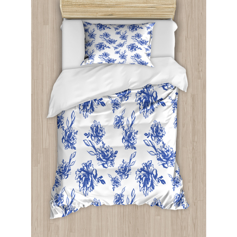 Blue Peonies Blossom Art Duvet Cover Set