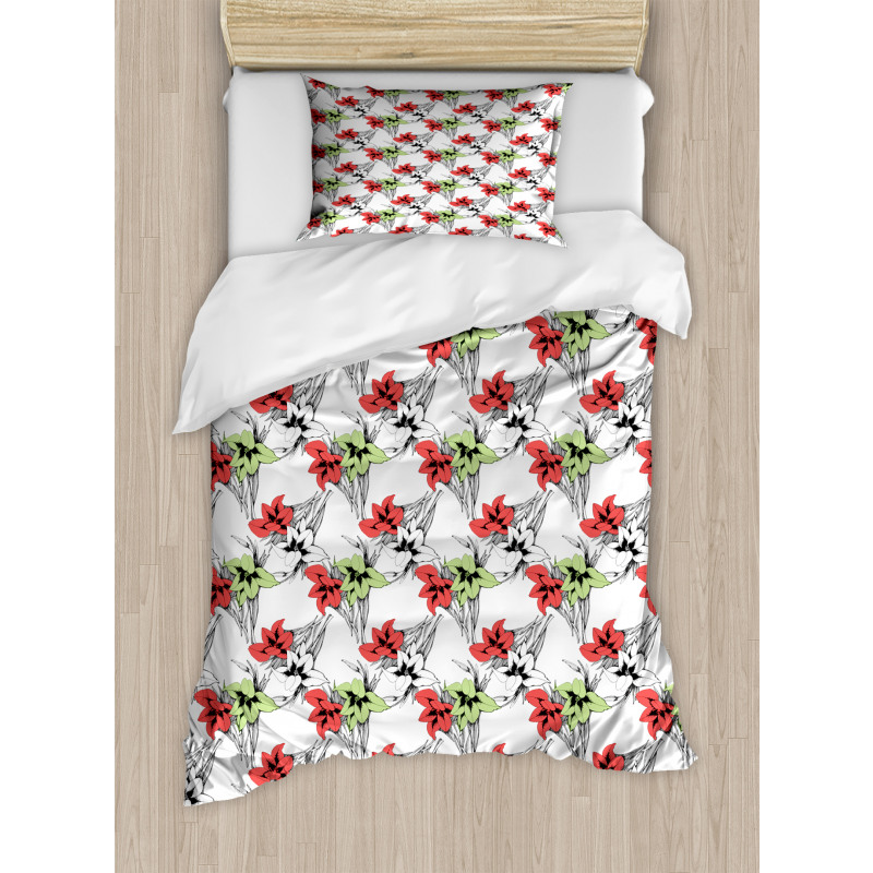 Blooming with Sketchy Leaves Duvet Cover Set