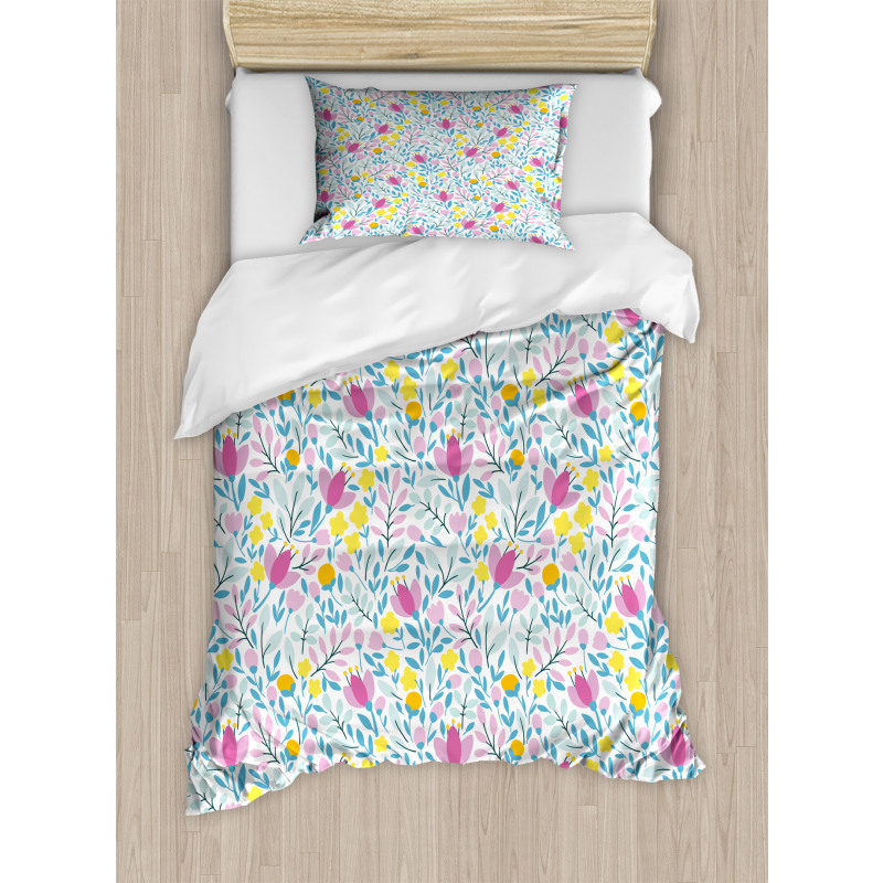 Flowers in Bloom and Buds Duvet Cover Set