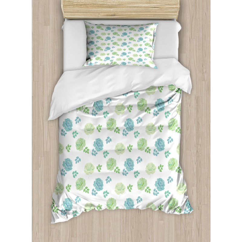 Art Rose Flowers and Leaves Duvet Cover Set