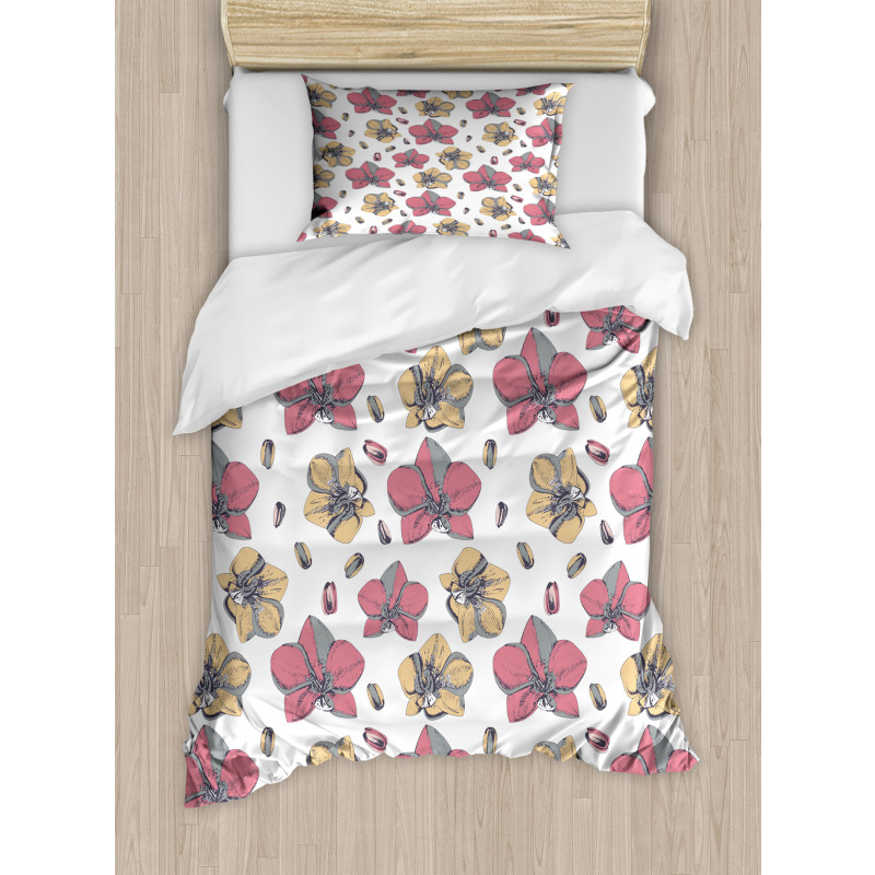 Soft Orchid Flowers and Buds Duvet Cover Set