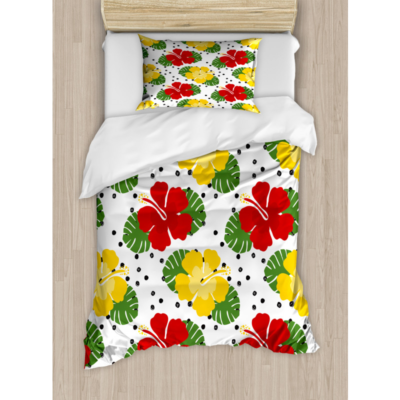 Grunge Dots and Hibiscus Duvet Cover Set