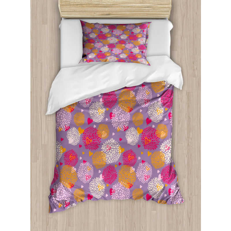 Blooming Flowers and Hearts Duvet Cover Set