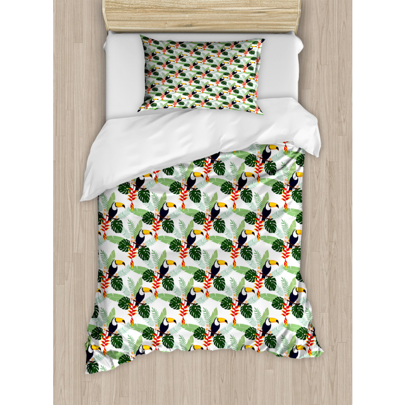 Flowers and Toucan Birds Duvet Cover Set