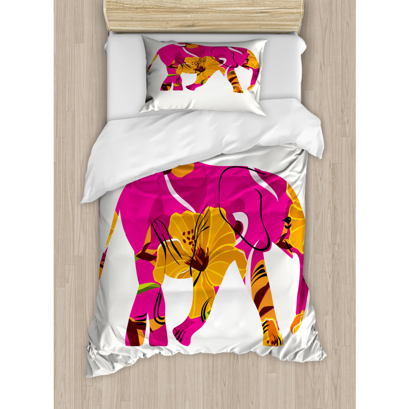 Elephant in Tropic Flowers Duvet Cover Set