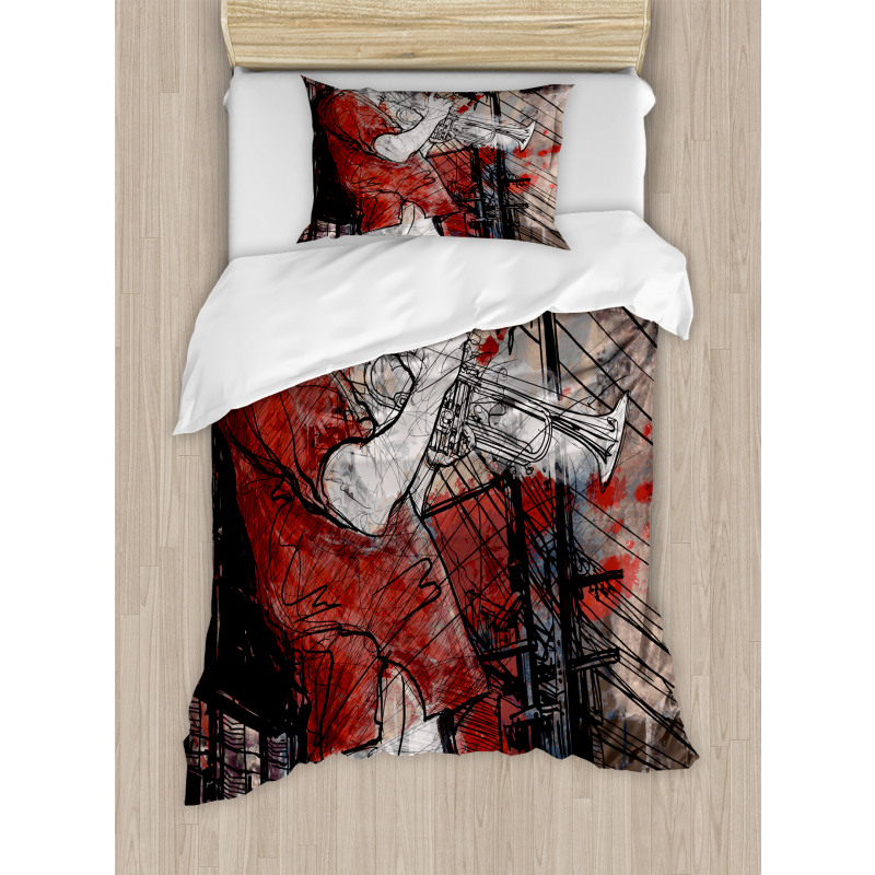 Grunge Jazz Musician Duvet Cover Set