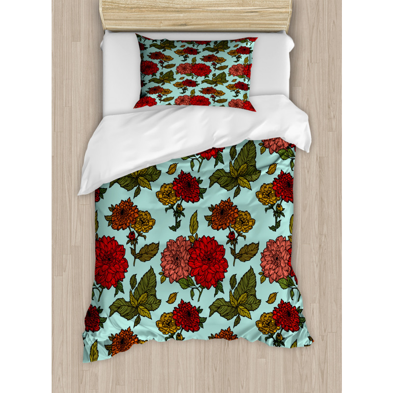 Detailed Large Flowers Scene Duvet Cover Set