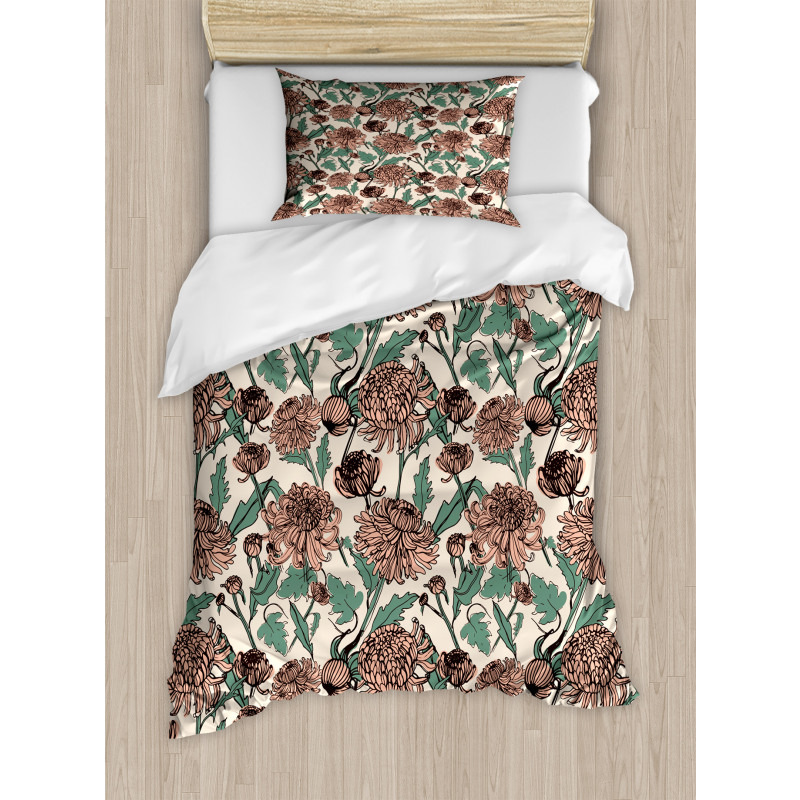 Graphical Chrysanthemums Duvet Cover Set