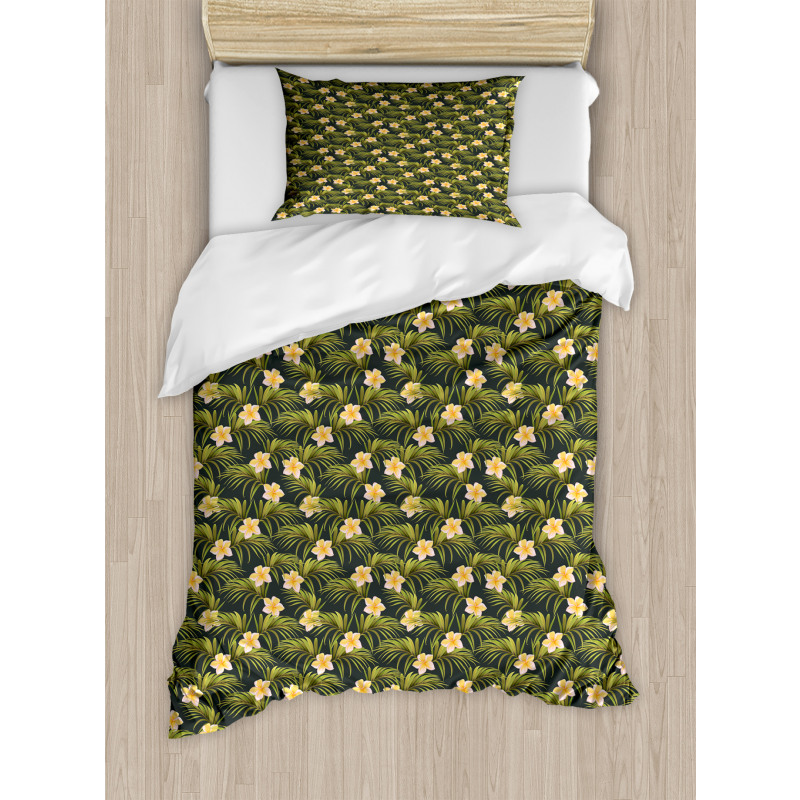 Palm Leaves Summer Flowers Duvet Cover Set