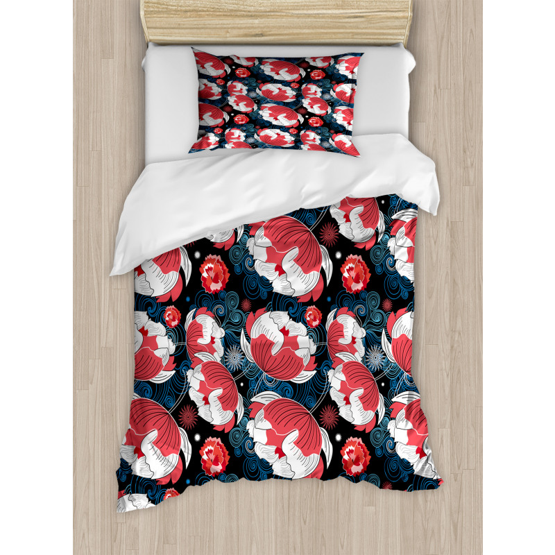 Flowers and Swirls on Dark Duvet Cover Set