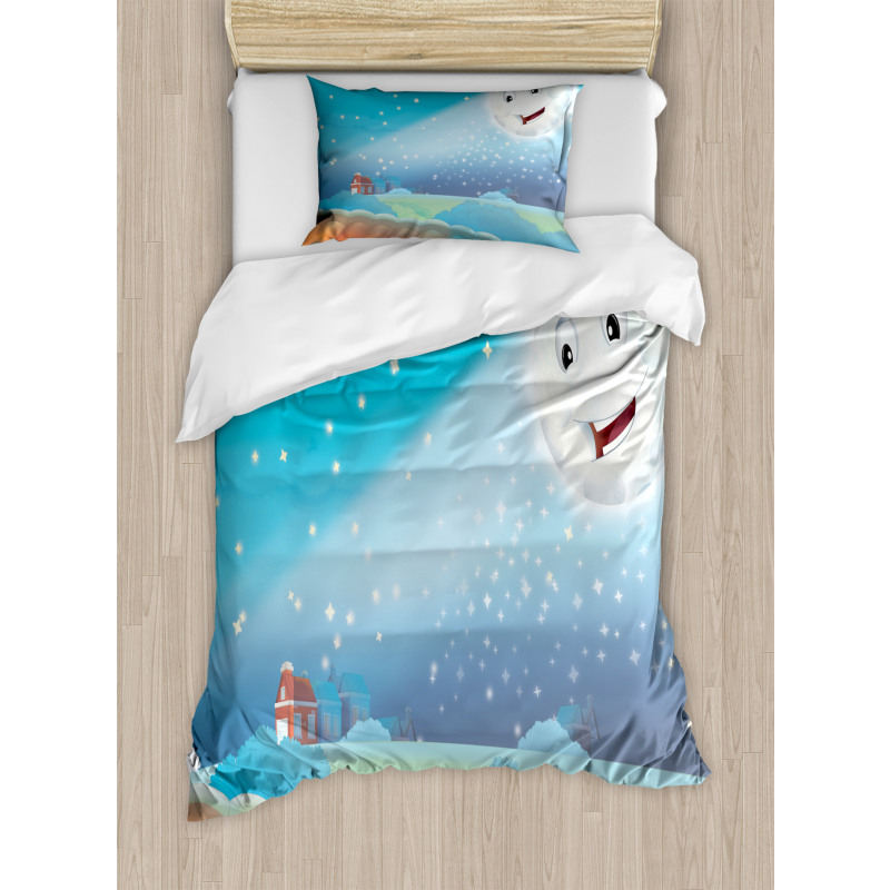 Cartoon Lunar Smiling Duvet Cover Set