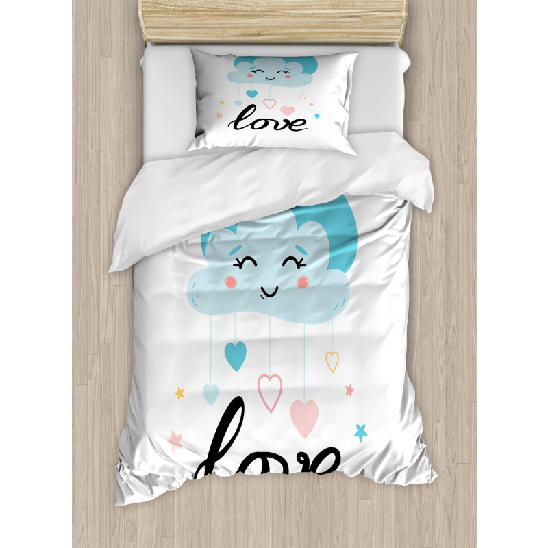 Love Cursive Text and Clouds Duvet Cover Set