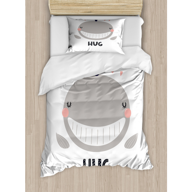 Cheerful Whale Hug Lettering Duvet Cover Set