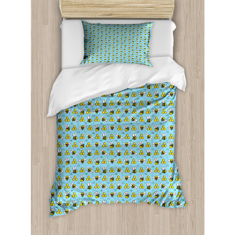 Cartoon Style Happy Bees Duvet Cover Set