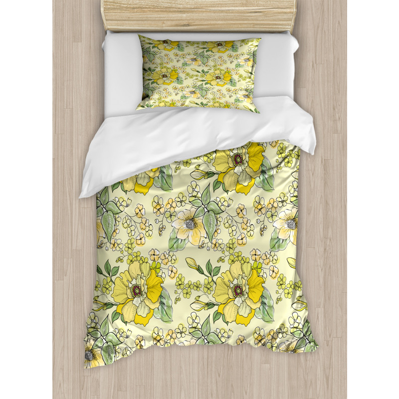 Watercolor  Leaves Blossom Duvet Cover Set