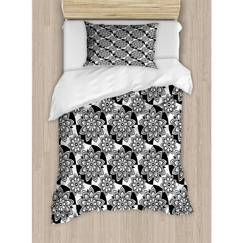 Monochrome Top View Flowers Duvet Cover Set