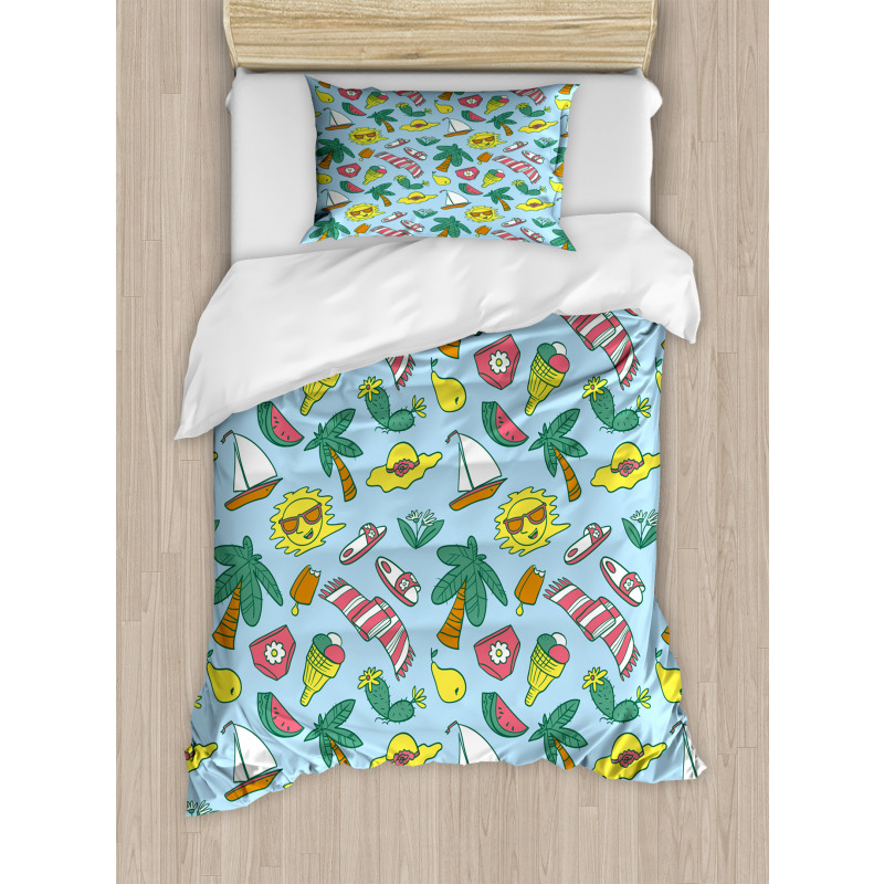 Cartoon Beach Time Design Duvet Cover Set