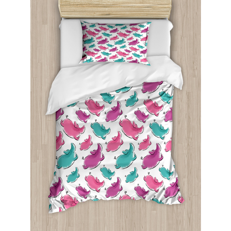 Hand Drawn Watercolor Effect Duvet Cover Set