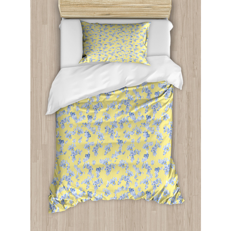 Forget Me Not Flowers Lines Duvet Cover Set