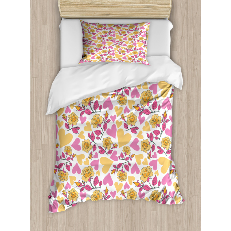 Hearts and Blooming Roses Duvet Cover Set