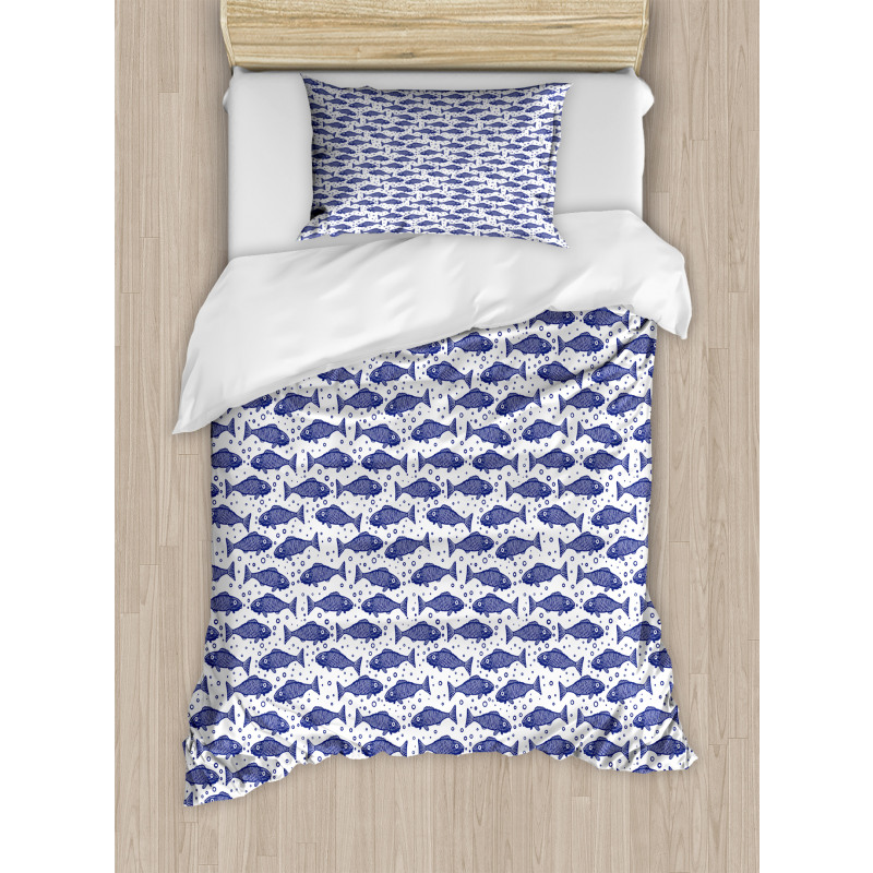 Hand Drawn Fish Bubbles Duvet Cover Set