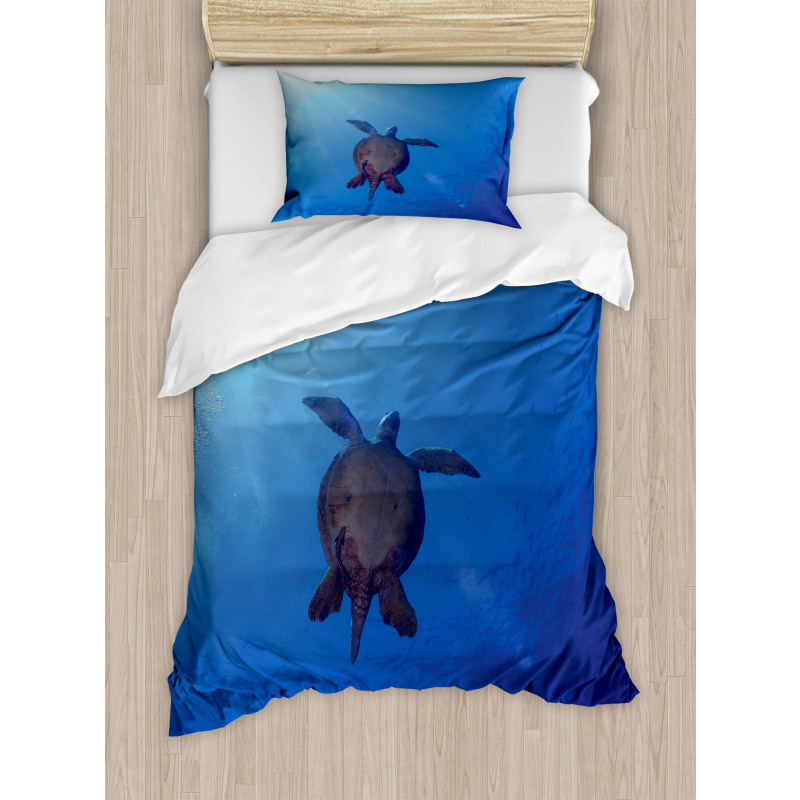 Sea Turtle in Deep Sea Duvet Cover Set