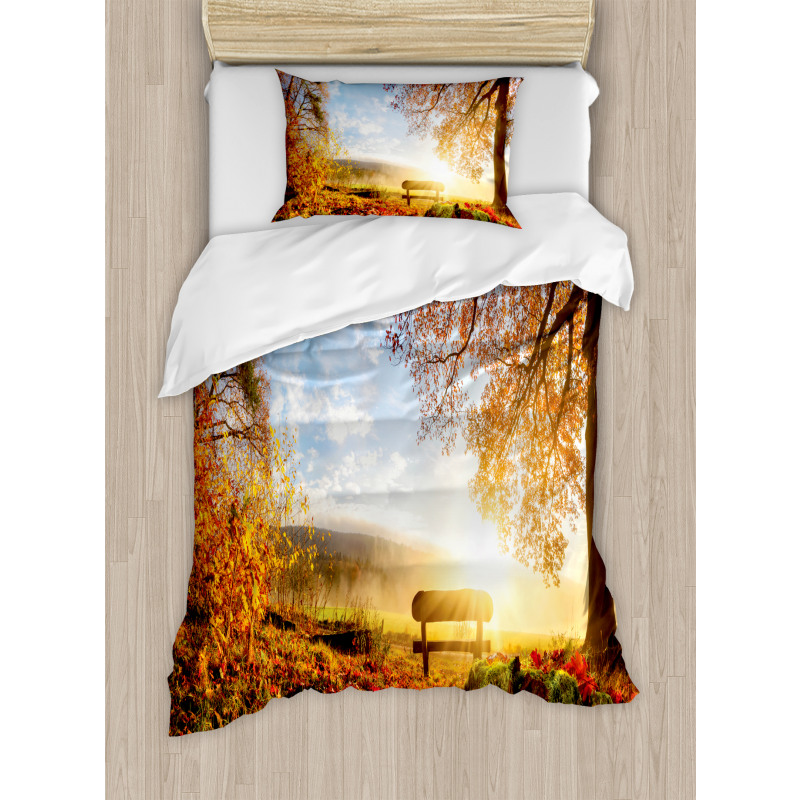 Autumn Forest Bench Duvet Cover Set