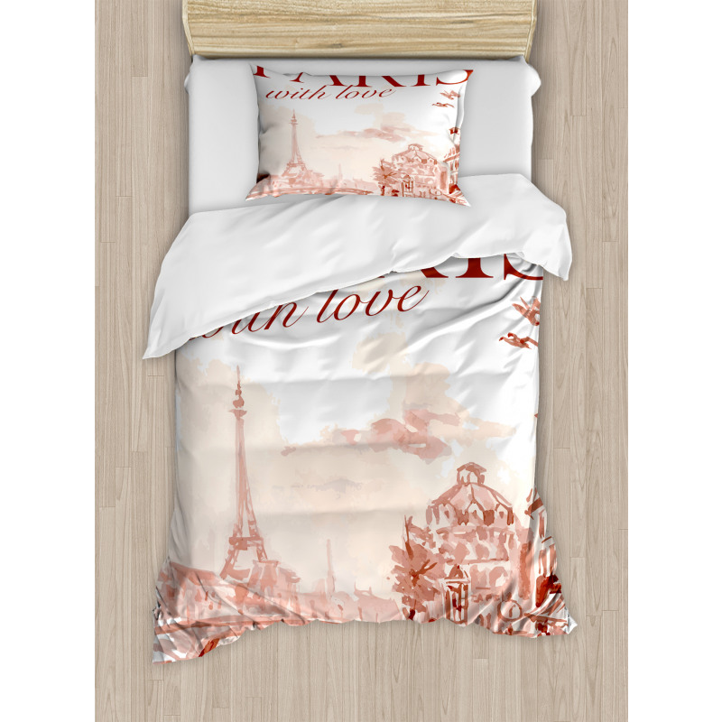 Vintage Watercolor Paris Duvet Cover Set