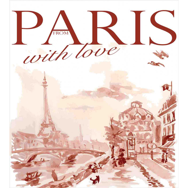 Vintage Watercolor Paris Duvet Cover Set