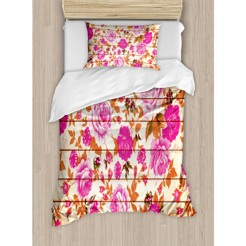 Roses on Wood Backdrop Duvet Cover Set